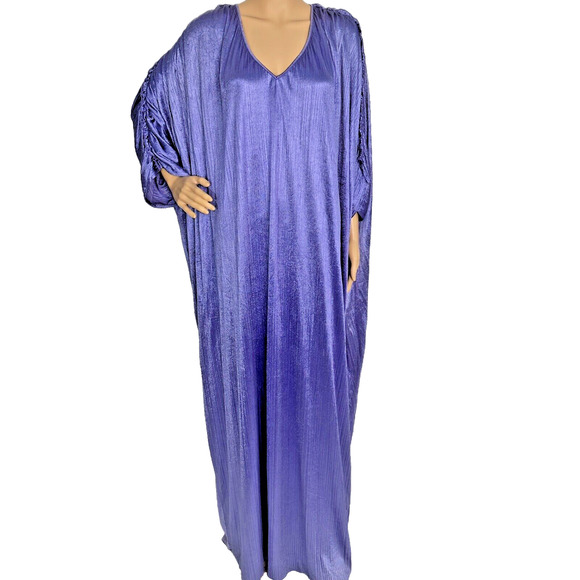 Vtg Mary McFadden Gown 70s Boho Purple Caftan Maxi Tunic Dress OS - Picture 1 of 12